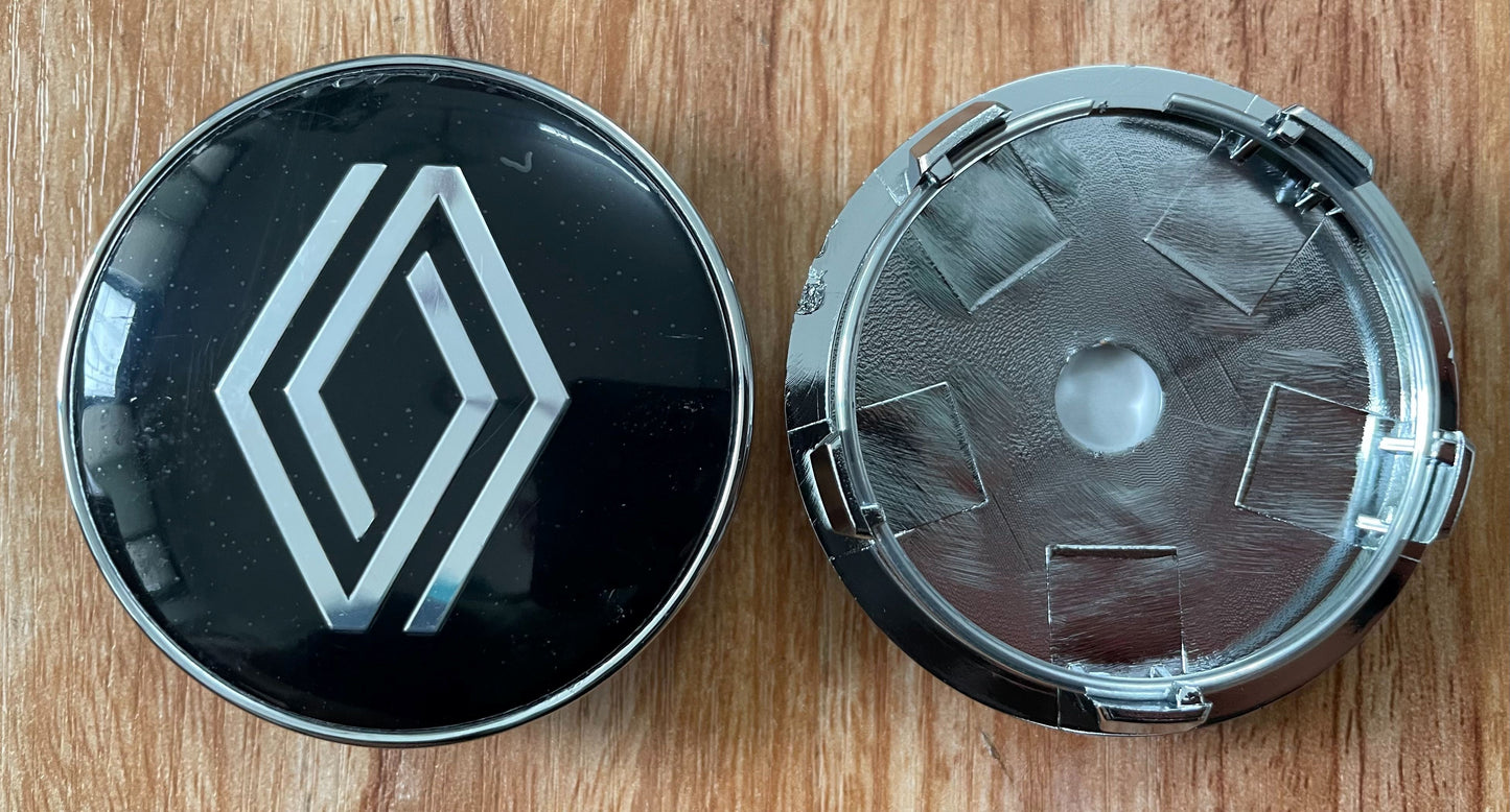 4x Nabendeckel 60mm kompatibel für Renault Schwarz New Design
