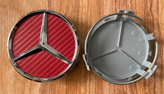 4x Nabendeckel 75mm kompatibel für Mercedes Rot Carbon Optik Felgendeckel Set